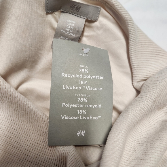 H&M Ladies Draped Bodycon Dress Boat Neck Light Beige Medium - Picture 3 of 6